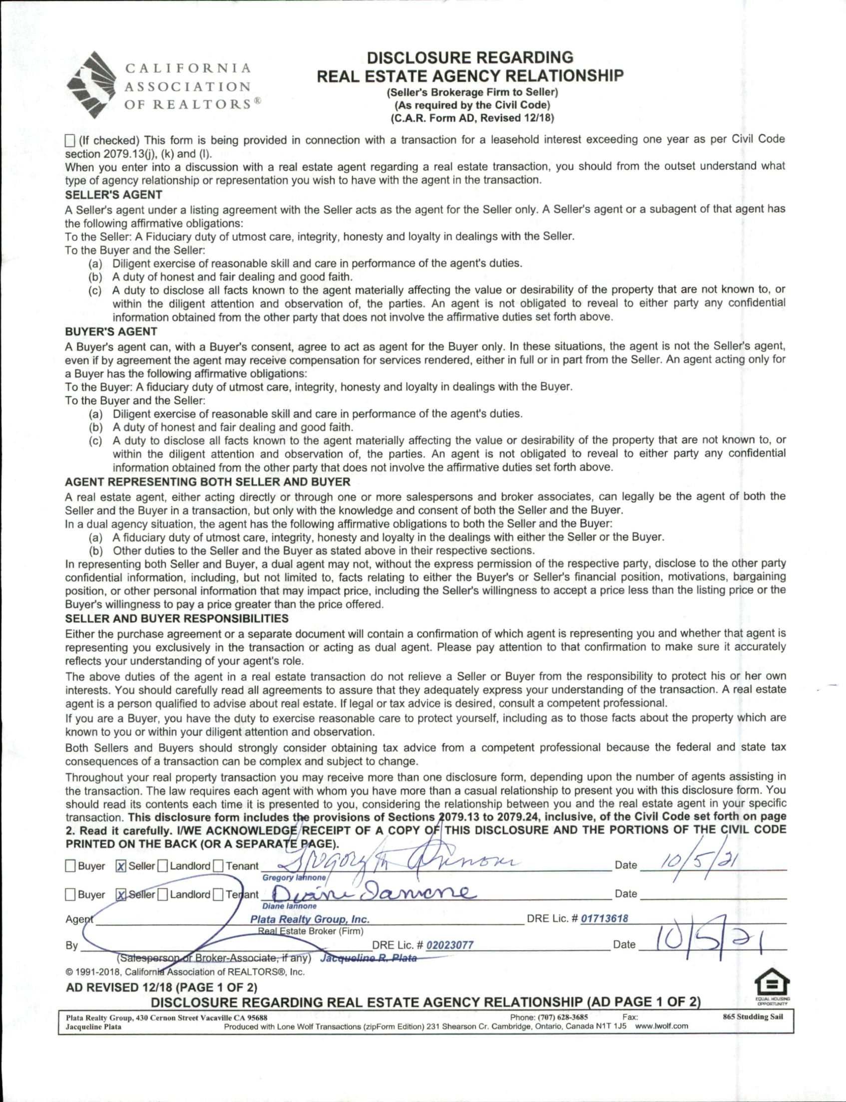 Standard Disclosures - Plata Realty Group